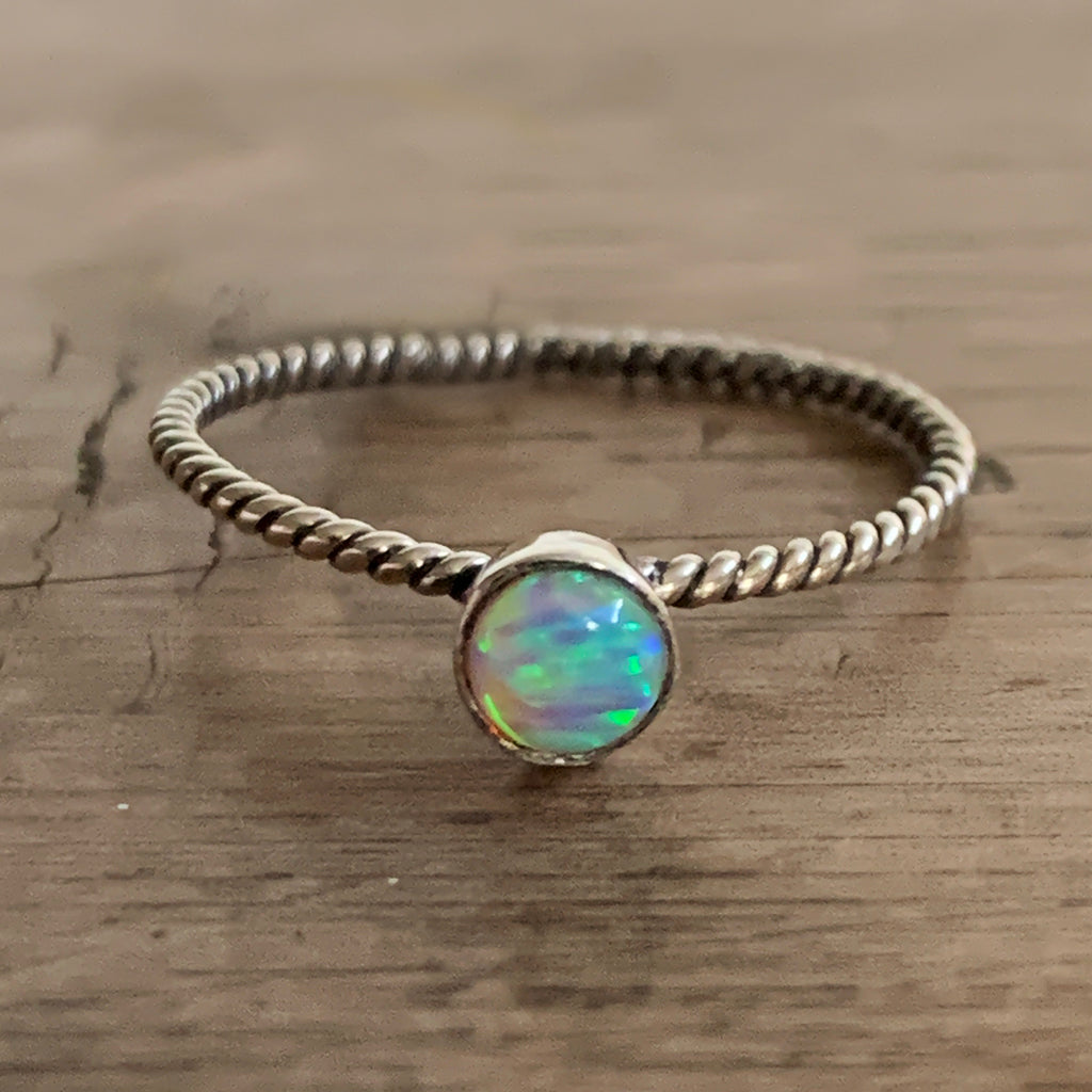 Small Fine Opal and Silver Ring
