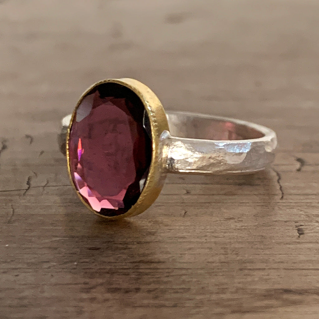 Irregular Oval Pink Tourmaline in Gold and Silver Ring