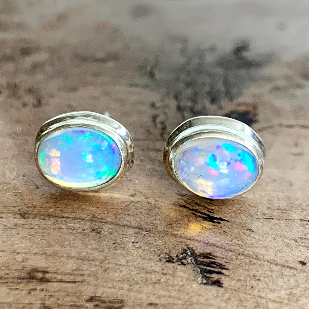 Ethiopian Opal and Silver Stud Earrings