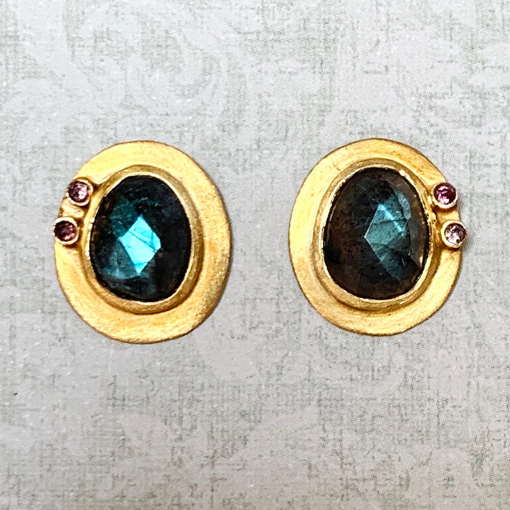 Faceted Labradorite and Topaz Large Stud Earrings