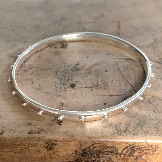 Handmade Solid Silver Heavy Dotted Bangle Bracelet