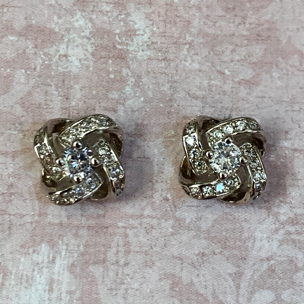 Silver Knot and Diamante Stud Earrings