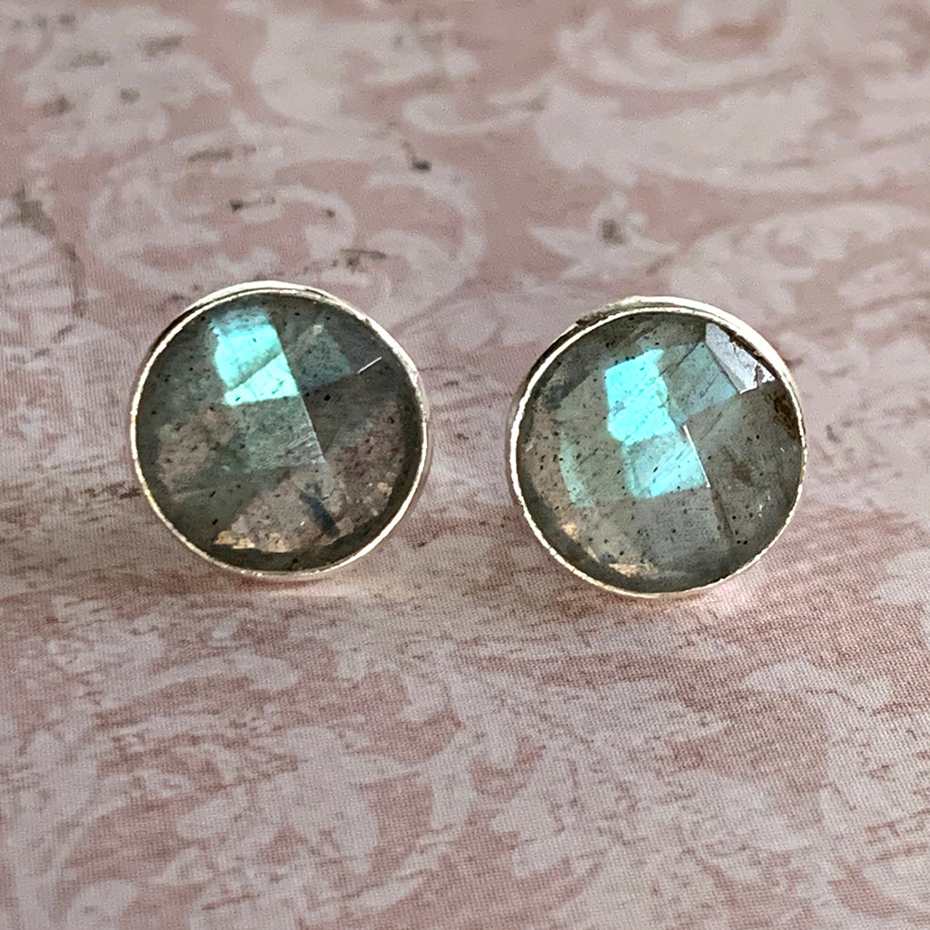 Faceted Labradorite Round Stud Earrings