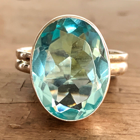 Large Blue Topaz and Silver Ring