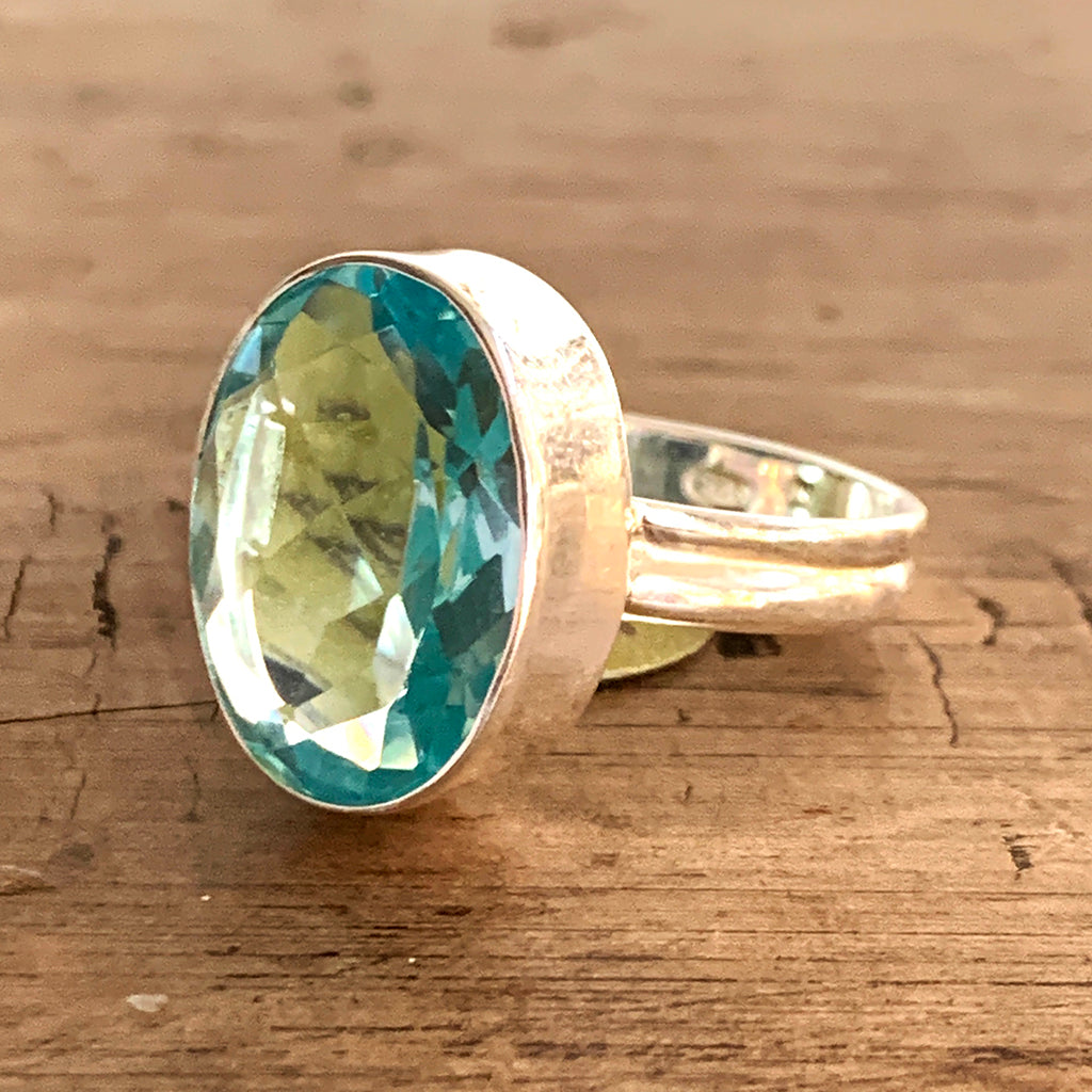 Large Blue Topaz and Silver Ring