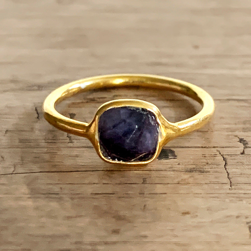 Small Iolite Square Gold Vermeil Ring