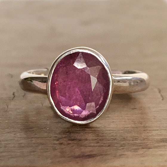 Round Ruby in Silver Ring