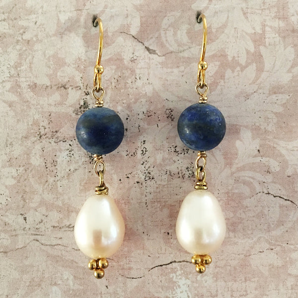 Lapis and pearl earrings deals