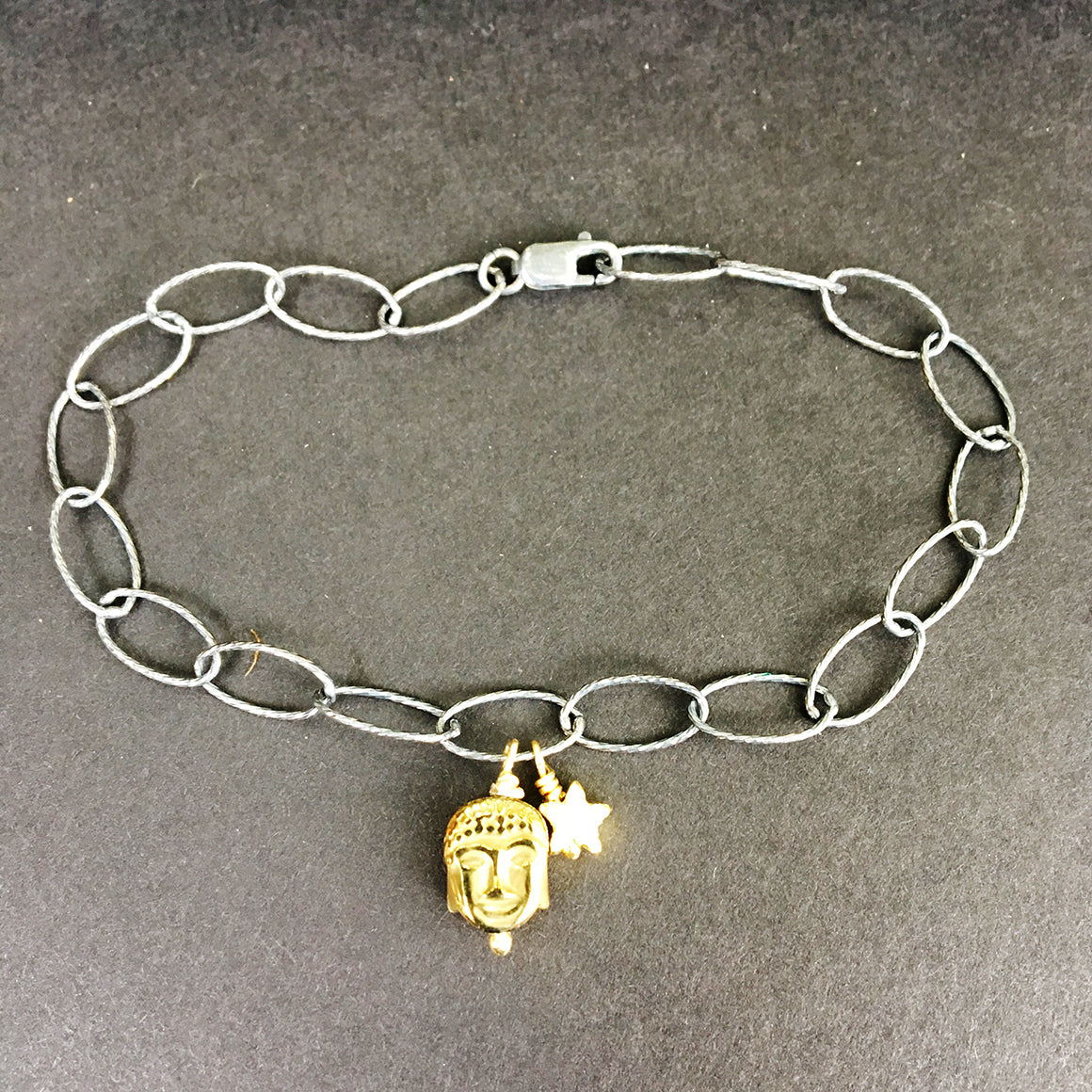 Loose Link Chain Bracelet with Gold Buddha and Star
