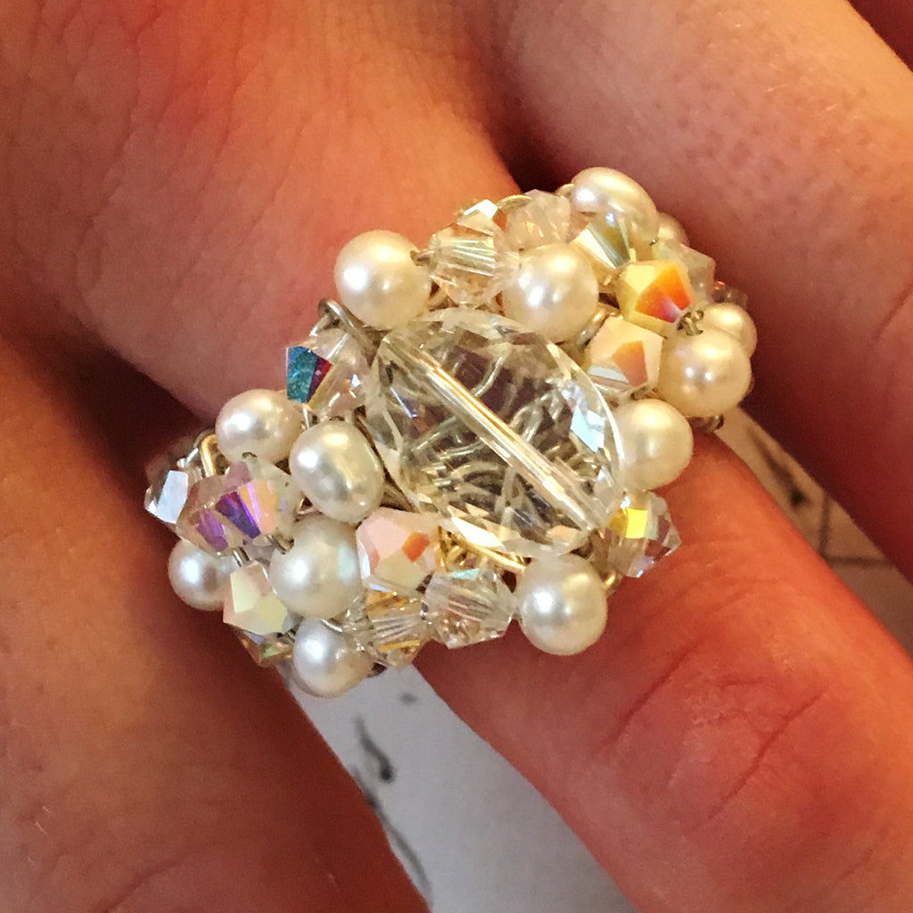 Pearl and Crystal Encrusted Rock Crystal Ring