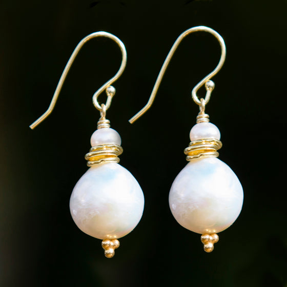 Large Pearl & Gold Link Earrings