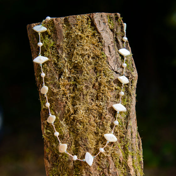 Diamond Pearl & Crystal Dotted Silk Necklace