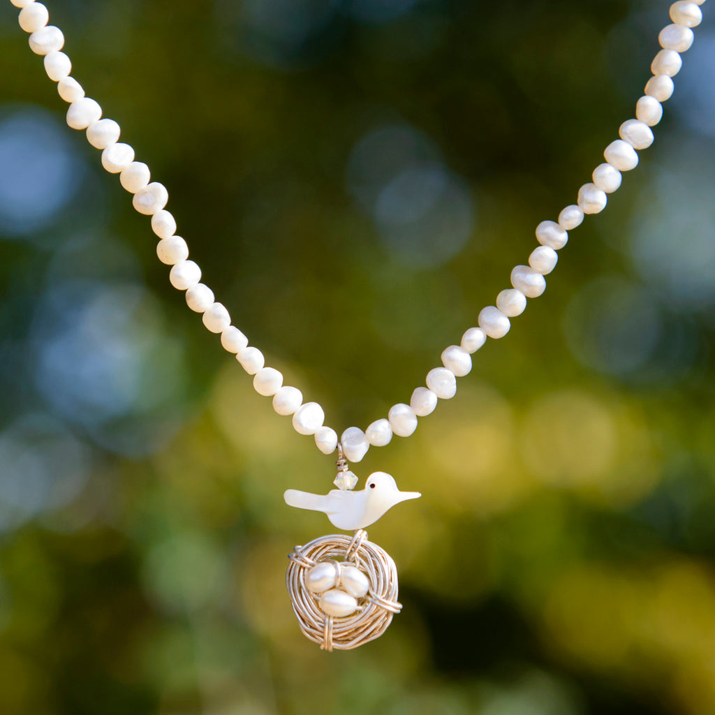 Bird on Nest Freshwater Pearl Necklace