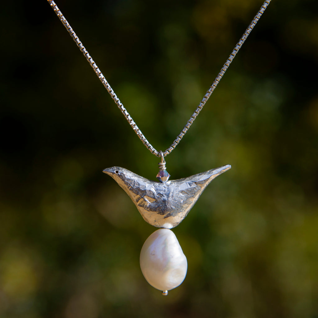 Big Bird on Extra Large Baroque Pearl  Necklace