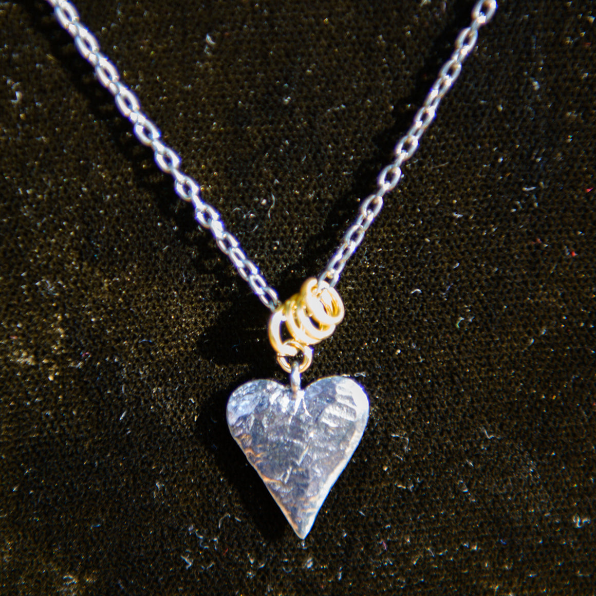Oxidised Heart & Gold Link Necklace