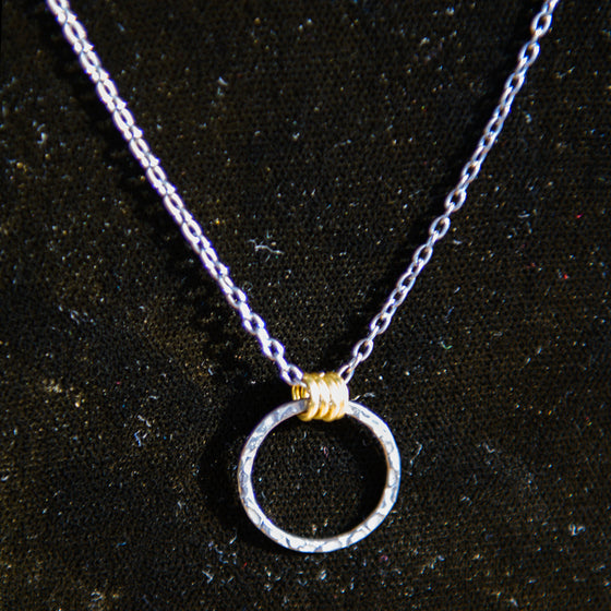 Oxidised Halo & Gold Link Necklace
