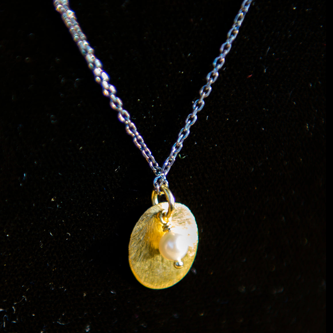 Gold Tag & Pearl Oxidised Necklace