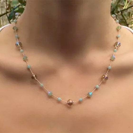 Amazonite and Swarovski Crystal Aqua Green Necklace