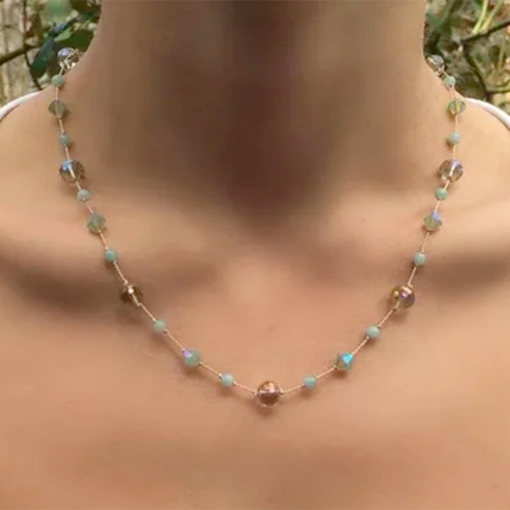 Amazonite and Swarovski Crystal Aqua Green Necklace