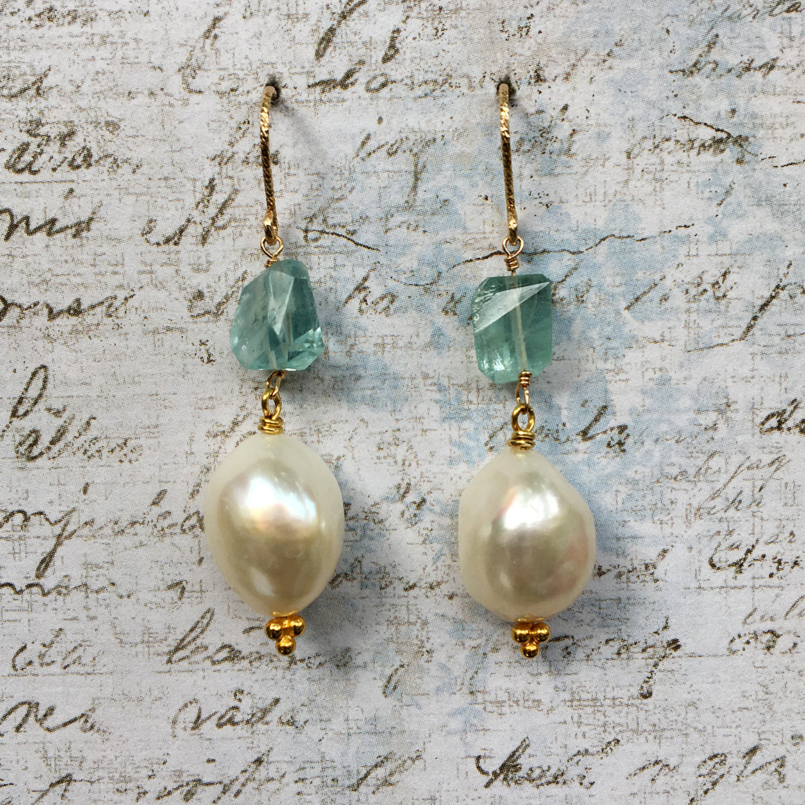 Aquamarine and Large Pearl Earrings