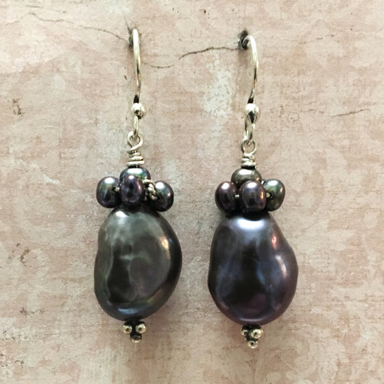 Baroque Pearl and tiny Pearl Collared Earrings