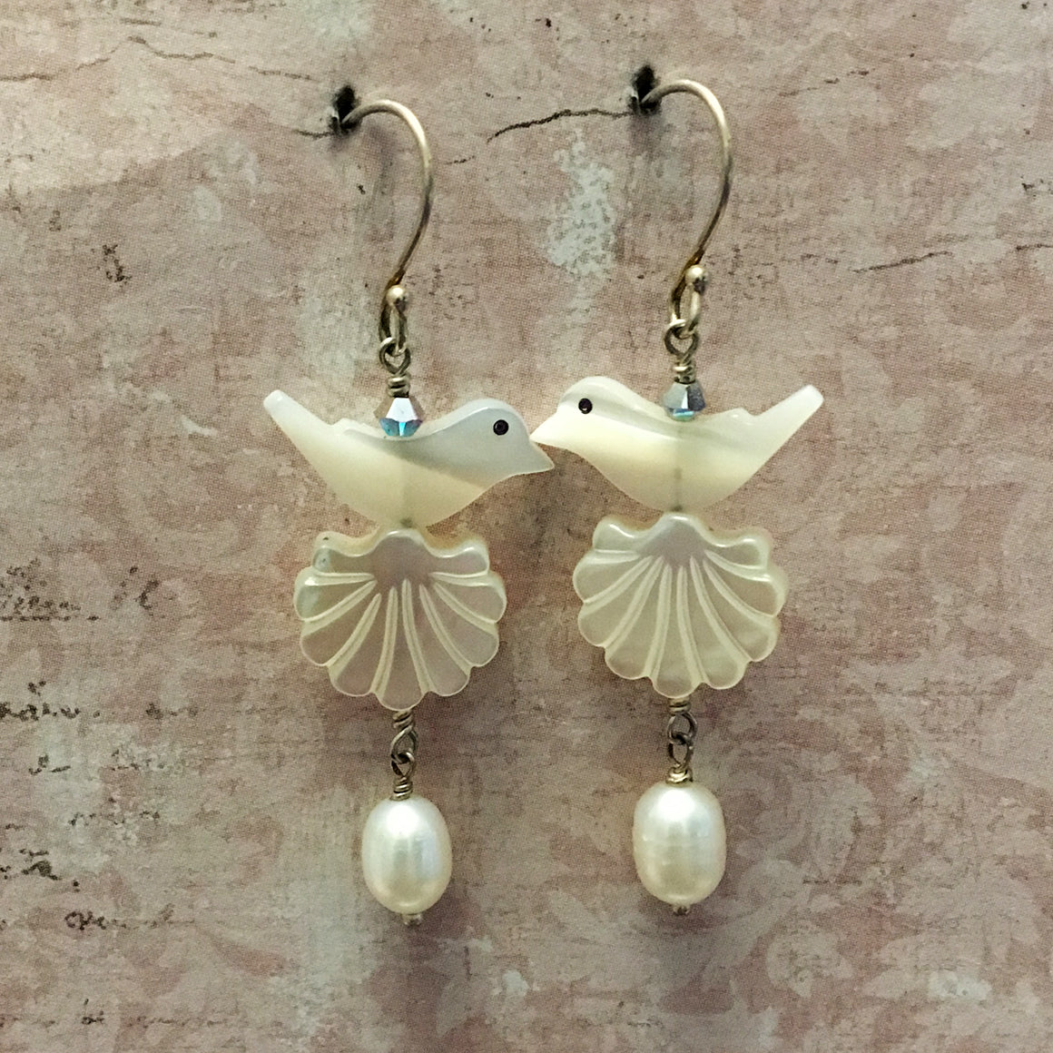 Bird Shell and Drop Pearl Earrings