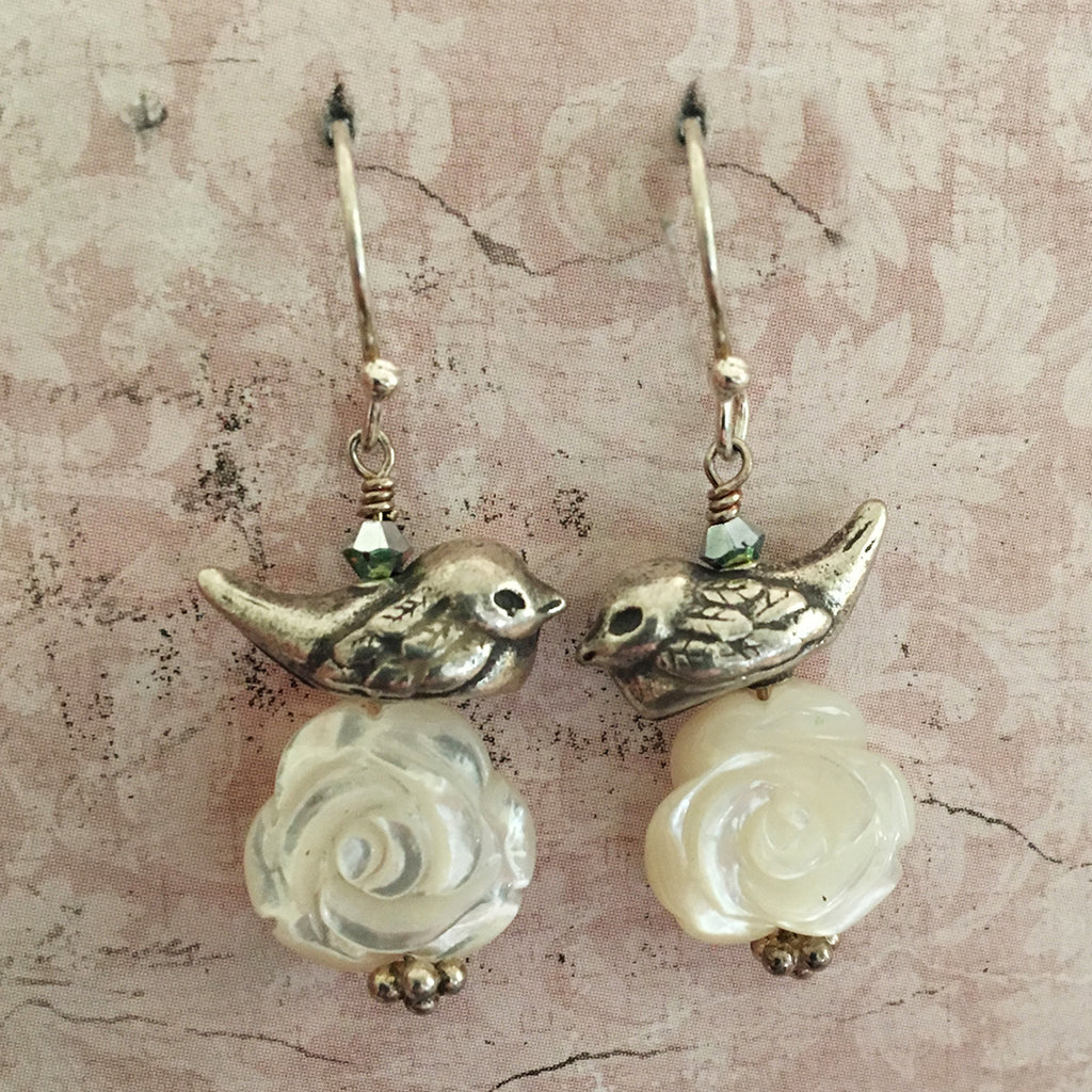 Bird and Rose Earrings