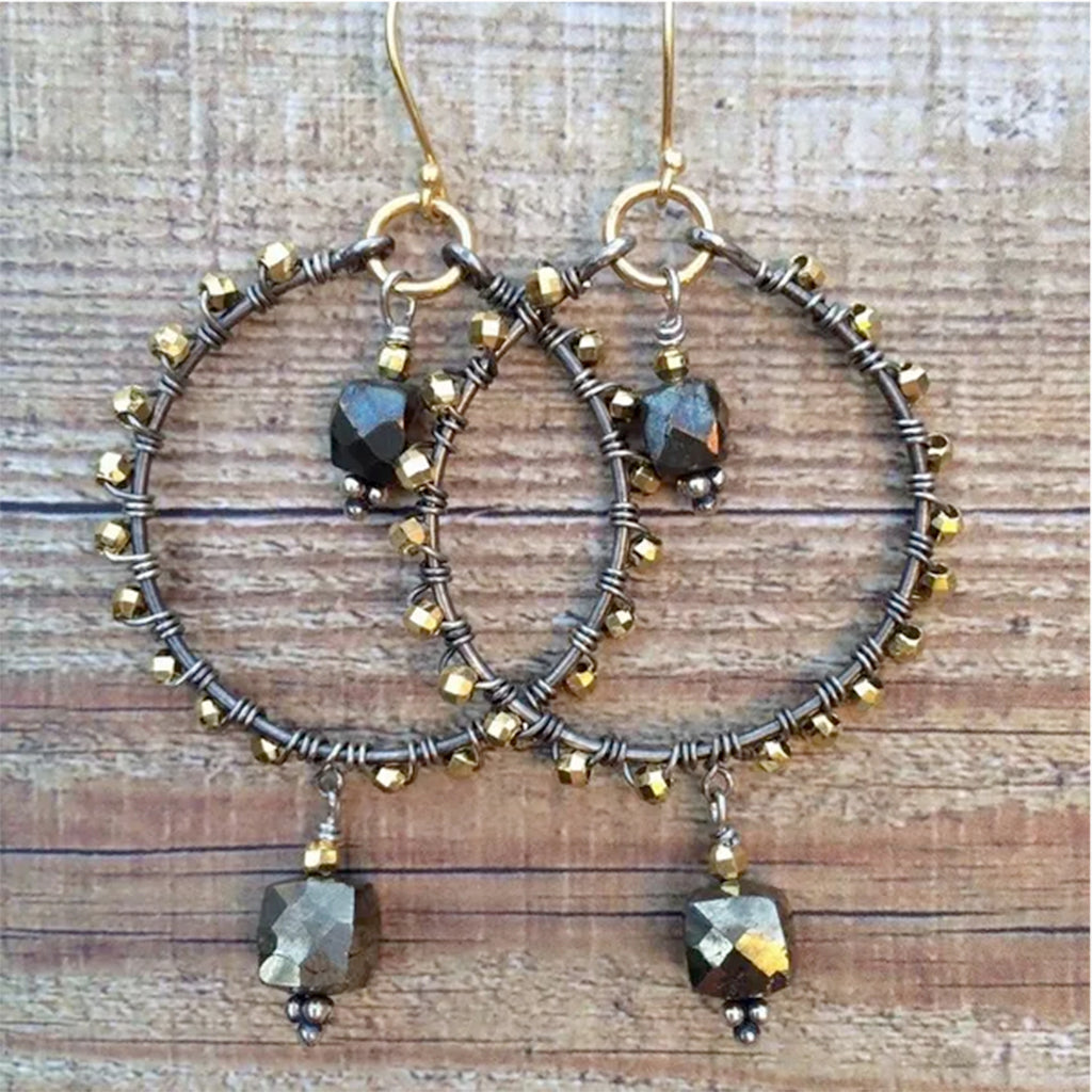 Bohemian Pyrite Hoop Earrings