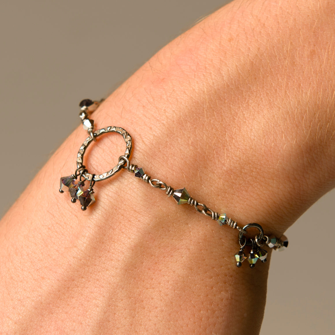 Anais Oxidised Sterling Silver Hand-Wired Bracelet with Silver Halo
