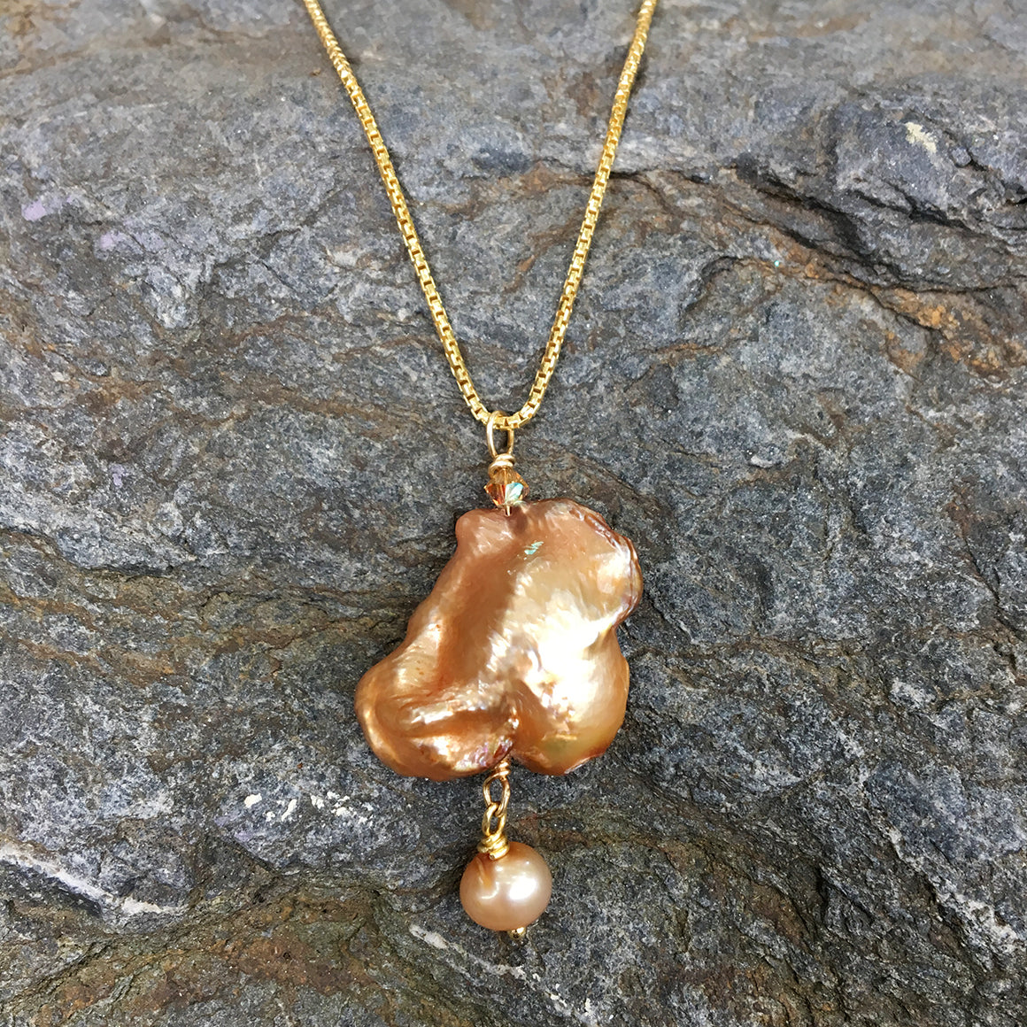 Caramel Baroque Pearl with Tiny Drop Pearl Necklace