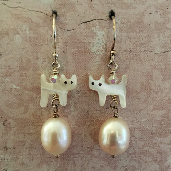 Cat and Pearl Earrings
