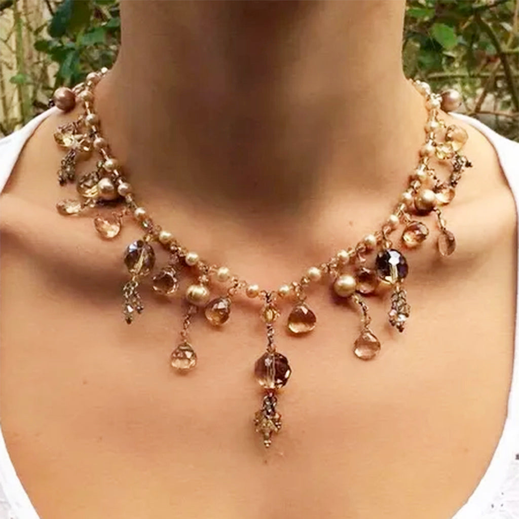 Champagne Pearl and Crystal Necklace