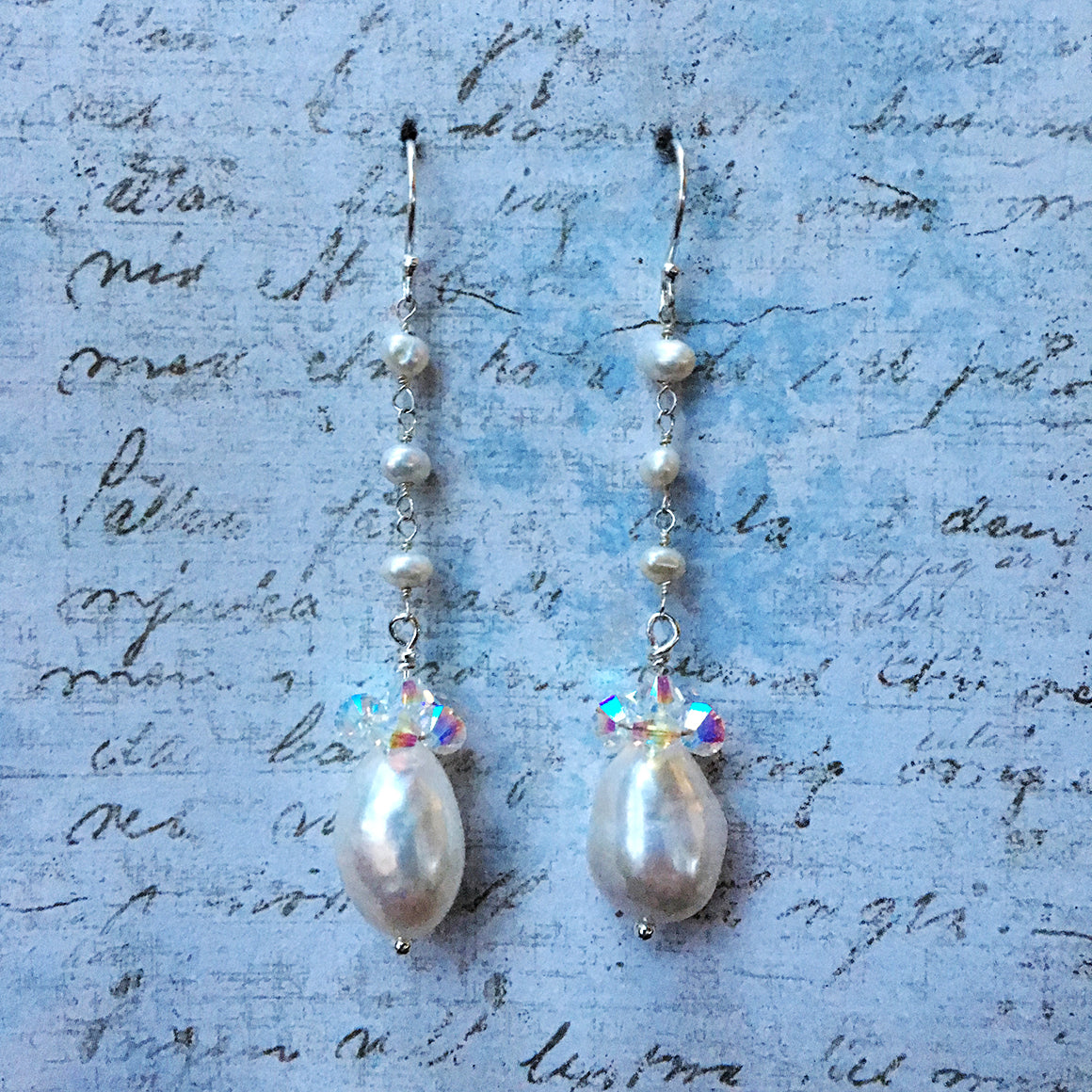 Collared Pearl Earrings on Pearl Chain