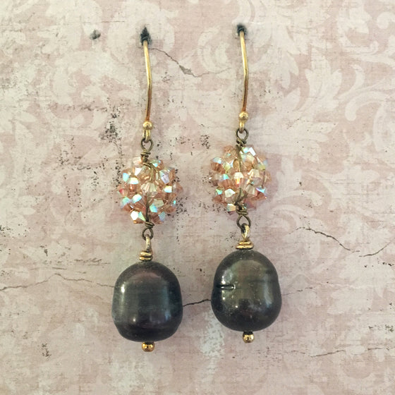 Crystal Cluster and Drop Pearl Earrings