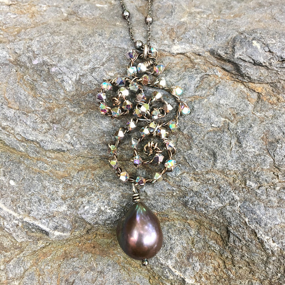 Crystal Scroll and Pearl Necklace