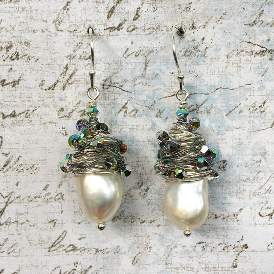 Crystal Wrapped Pearl Earrings