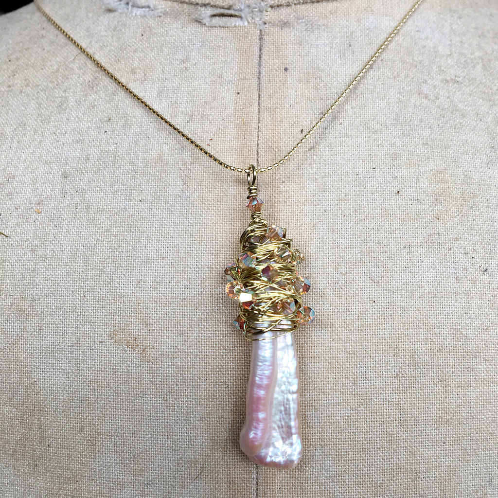 Crystal Wrapped Pearl Necklace