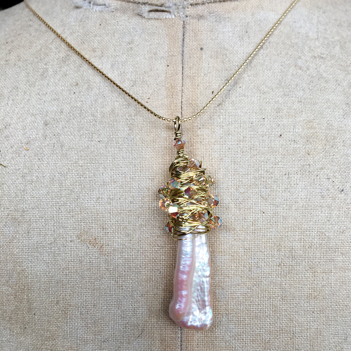 Crystal Wrapped Pearl Necklace