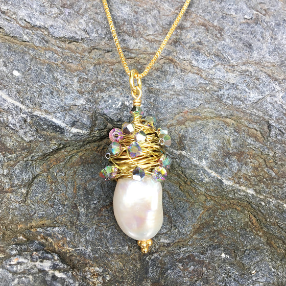 Crystal Wrapped Pearl Necklace