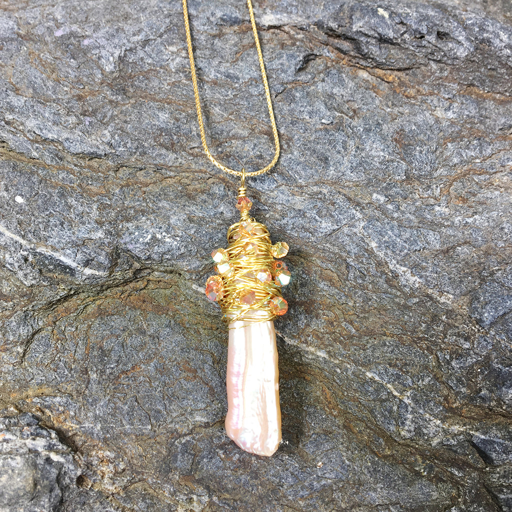 Crystal Wrapped Keshi Pearl Necklace