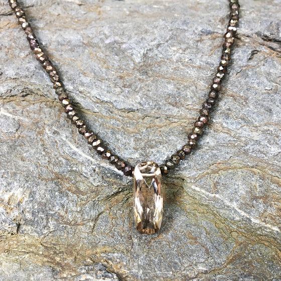Cushion Cut Smokey Quartz and Pyrites Necklace
