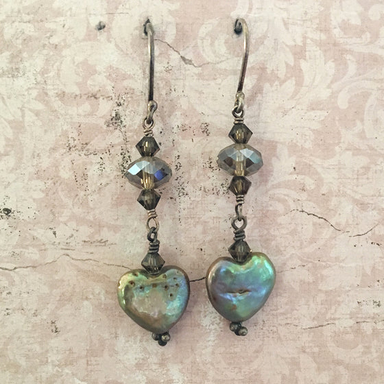 Dark Heart Pearl and Crystal Earrings