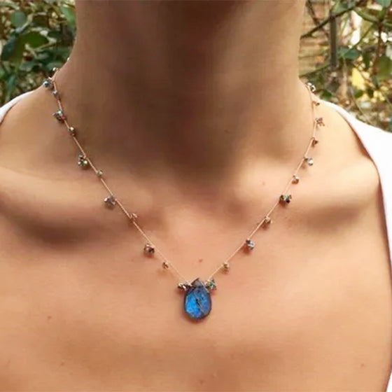 Dotted Swarovski Crystal Necklace with Labradorite Teardrop