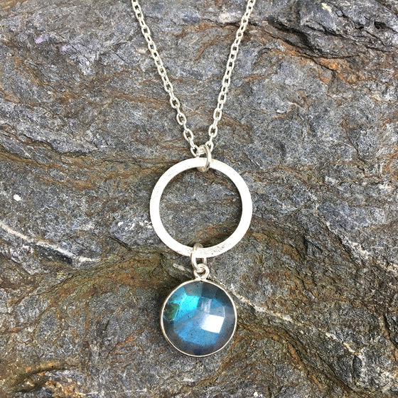 Dropped Labradorite and Halo Necklace