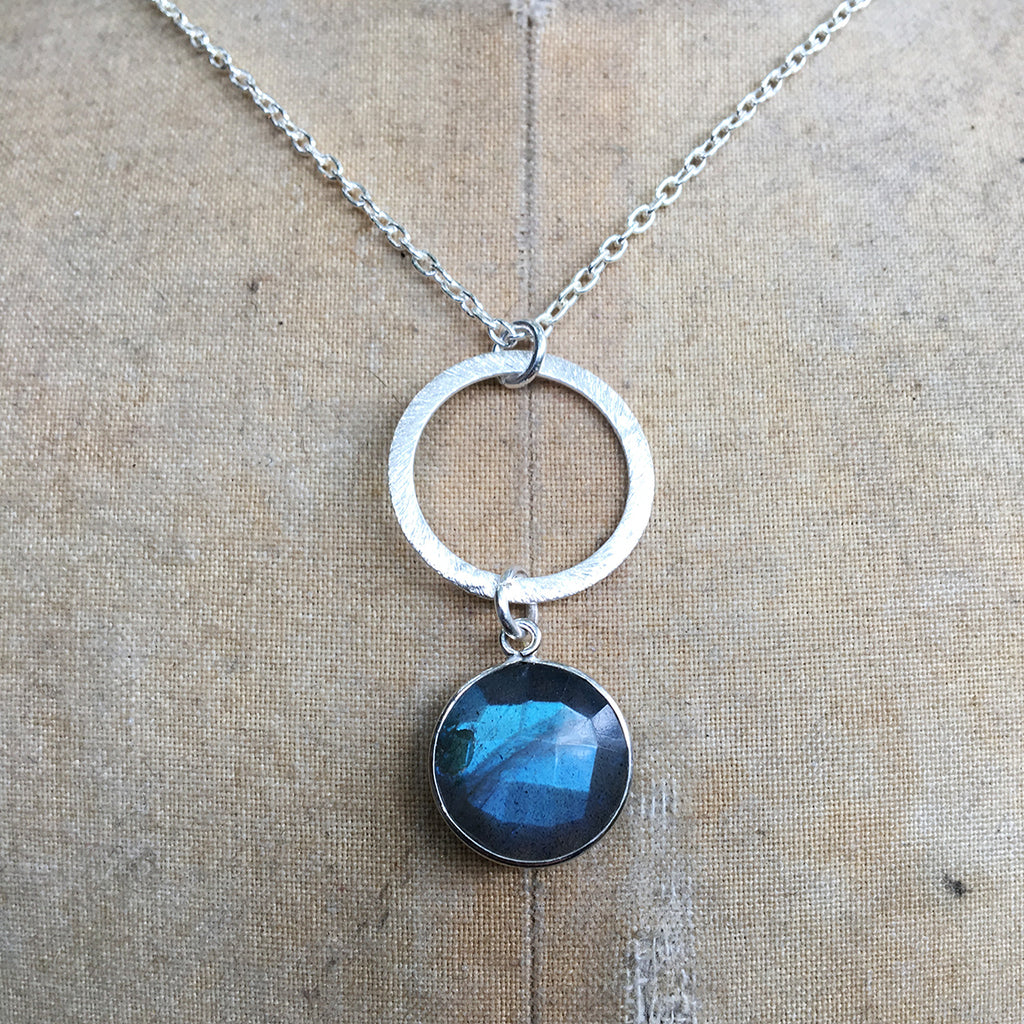 Dropped Labradorite and Halo Necklace