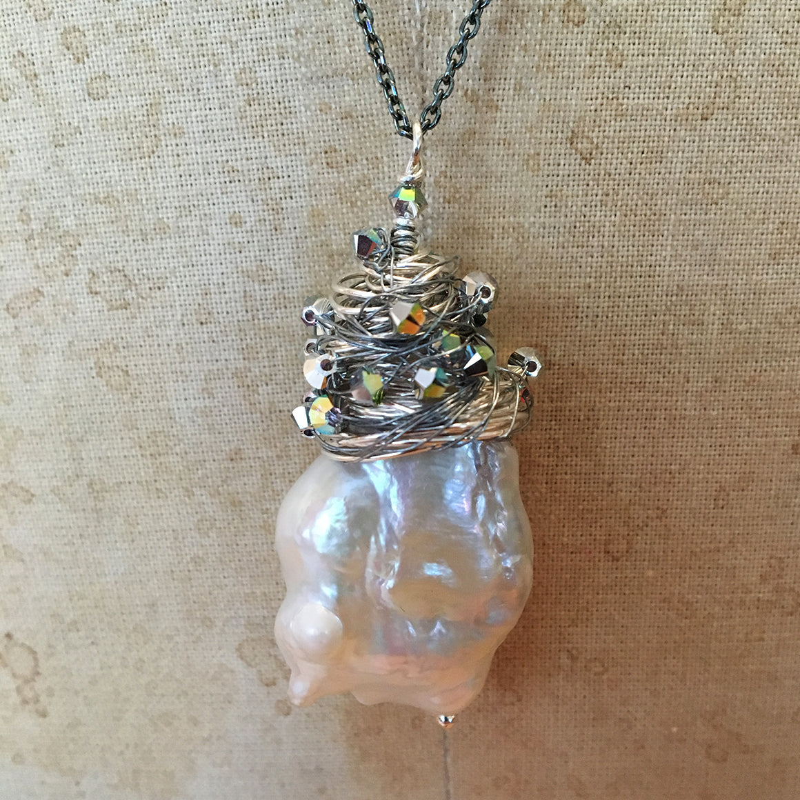 Extra Large Baroque Pearl Crystal Wrapped Necklace