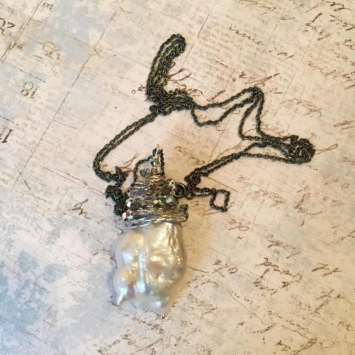 Extra Large Crystal Wrapped Baroque Pearl Necklace