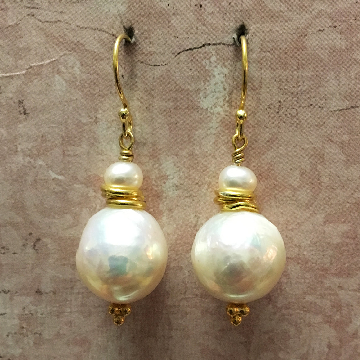 Extra Large Pearl and Gold Link Earrings