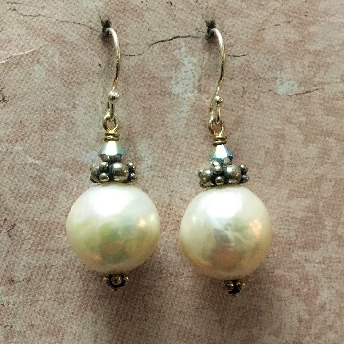 Extra Large Pearls with Silver Collar Earrings