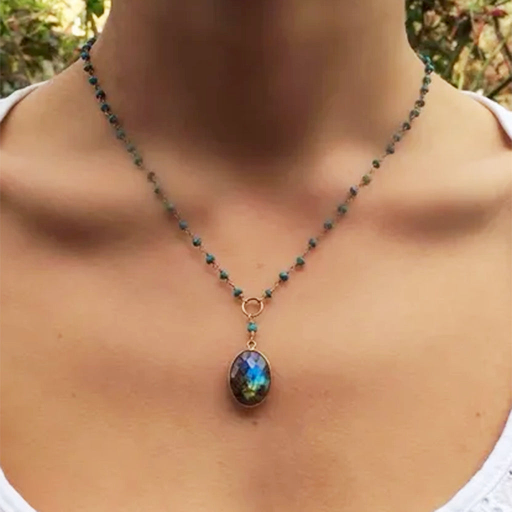 Faceted Labradorite on Dotted Chain of Turquoise Necklace